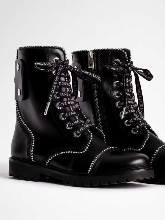 Zadig & Voltaire Shoes - Zadig & Voltaire Black Leather Stud-Trim Combat Boots